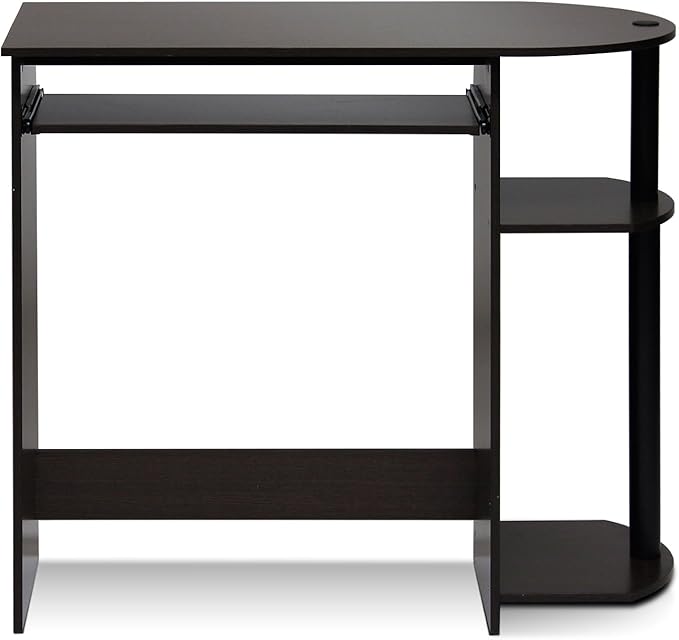 Furinno Simplistic Easy Assembly Computer Desk, With Keyboard Tray, Dark Brown/Black