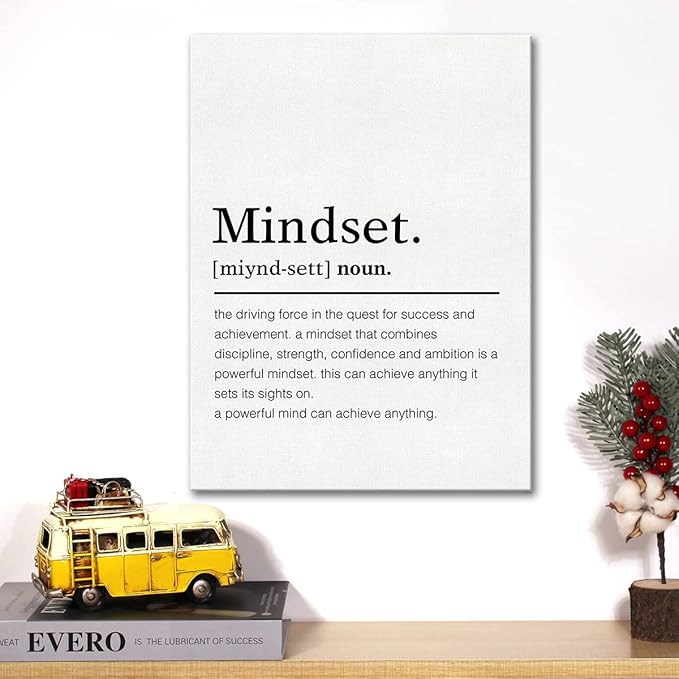 Mindset Definition Canvas Wall Art Motivational Mindset Quote Canvas Print Painting Office Home Wall Decor Framed Gift 12x15 Inch