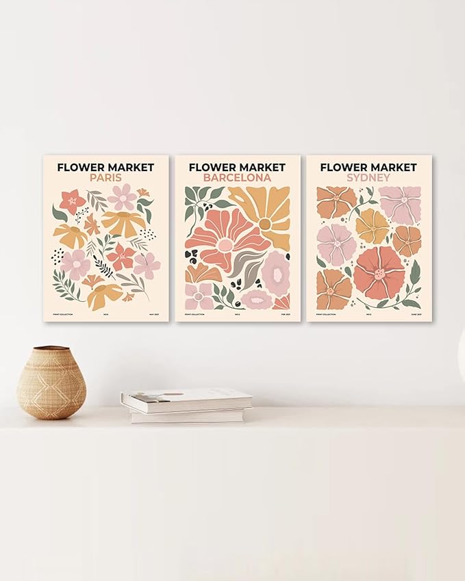 Sage Green Boho Wall Art Set of 3, Minimalist Framed Wall Art Geometric Line Leaf Beige Green Canvas Artwork Paintings, Abstract Botanical Boho Room Decor, Office, 12"x16"