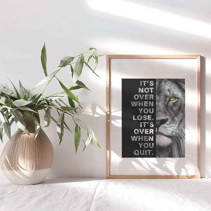 Office Wall Art For Men 11x14 - Inspirational Wall Decor - Motivational quote - positive affirmation Wall Art - Gym Motivation Poster - Man cave Wall Decorations - Lion Print - LARGE Unframed