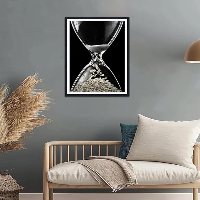 Time is Money Framed Canvas Print Wall Art, Motivational Poster, Office & Dorm Decor, Ready to Hang, 12.5x16.5 Inches