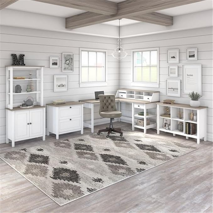 Bush Home Mayfield 2 Drawer Lateral File Cabinet in Pure White and Shiplap Gray