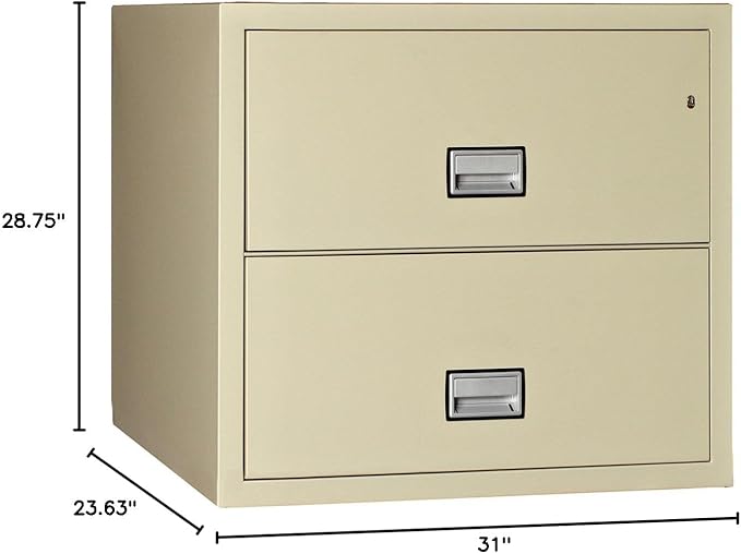 31 inch Wide 2-Drawer Lateral Fireproof File Cabinet – Legal and Letter Size Filing – Key Lock – Water Resistant – Fire Safe and Impact Rated – Putty Finish – Model LAT2W31P