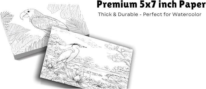 Artwink Watercolor Coloring Cards – Bird Theme, 15 Sheets (5x7 Inches, 300gsm), Works with Watercolor, Colored Pencils, or Markers, Great for Coloring Book Lovers & Watercolor Painting Practice