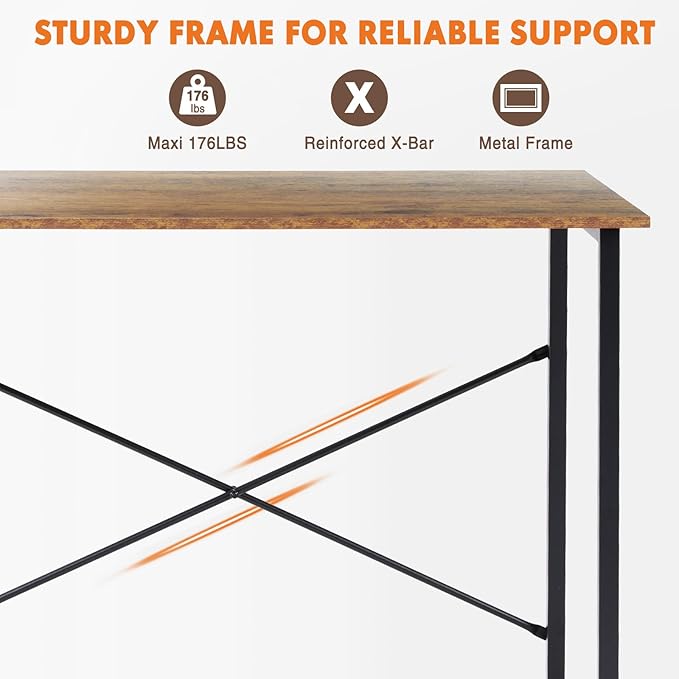 Sweetcrispy Computer Small Office Desk 32 Inch Student Kids Study Writing Work with Metal Frame Wood Tabletop Modern Simple PC Home Bedroom Table - Rustic Brown