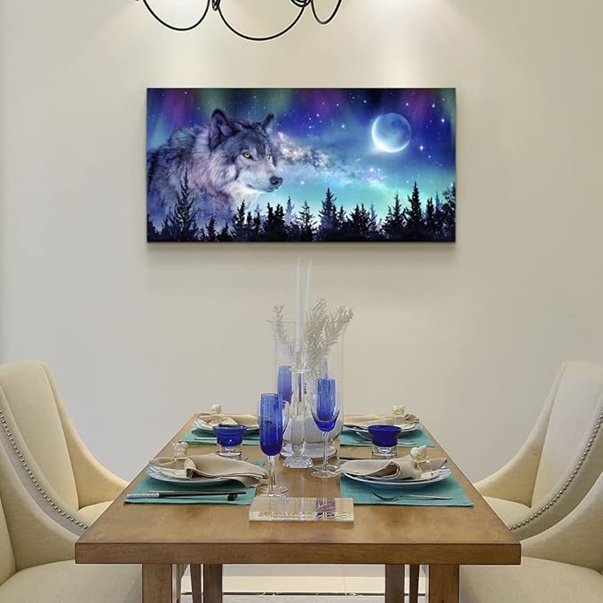 Canvas Wall Art For Living Room Large Wall Decor Paintings For Bedroom Modern Family Wall Decorations For Office Abstract Aurora Scenery Canvas Art Wolf Decor Pictures Artwork Posters Home Decor