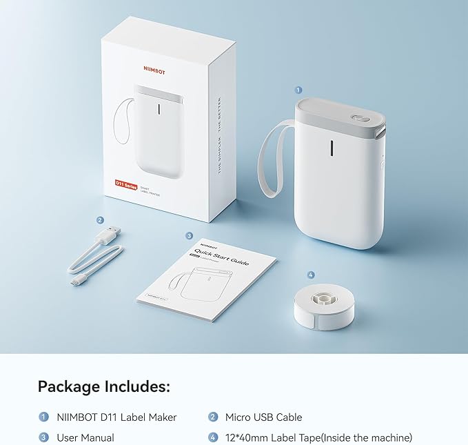 NIIMBOT Label Maker Machine D11 Label Printer Portable Wireless Connection Multiple Templates Available for Phone Easy to Use Office Home Organization USB Rechargeable