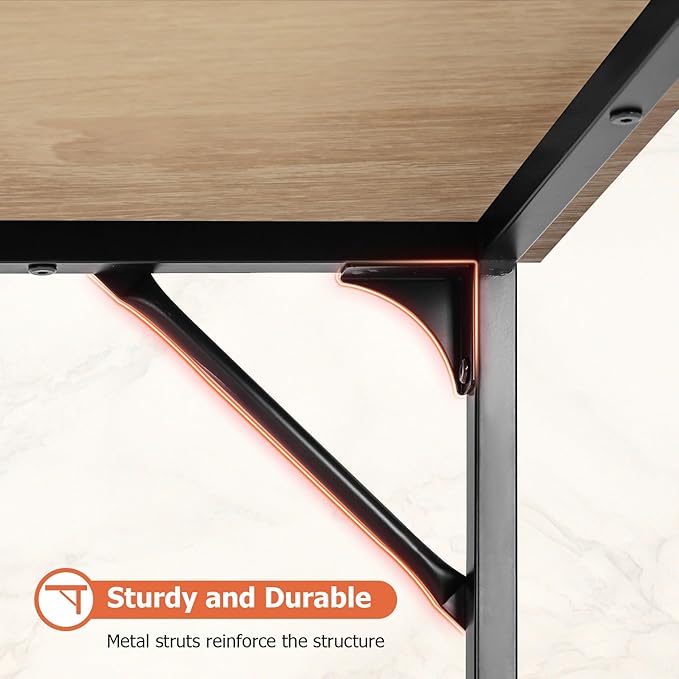 Computer Desk 47 inches Writing Desk Home Office Study Workstation Modern PC Laptop Sturdy Simple Gaming Desk with Metal Frame (Nature)