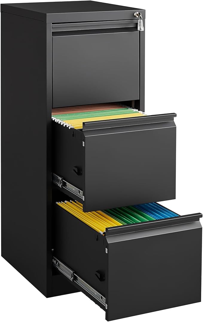 3 Drawer Filing Cabinet,Metal Vertical Filing Cabinets with Lock for Home Office,Heavy Duty File Storage Cabinet for Letter/Legal/A4/F4 Size File