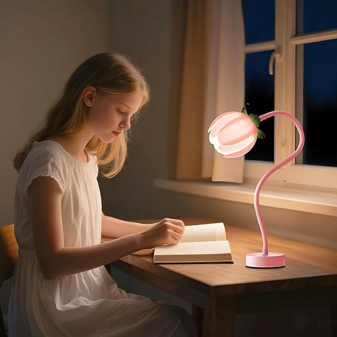ONXE Flower Table Lamp,Rechargeable Vintage Reading Light Tulip Desk Lamps,3 Colors Modes Bedside Lamps Decor,Living Room Bedroom Room Lighting Night Light Home Valentine Gifts for Women & Teens