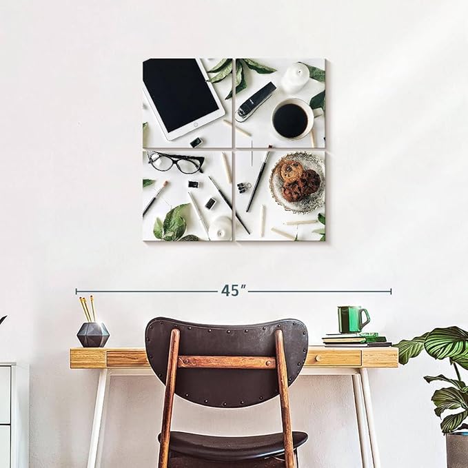 ElephantStock - Workspace Wall Art - Square Multi Panel Canvas - 4 Piece Home Office Wall Decor - Photography Profession Multi Piece Wall Art - Brown And Green Decor - 26" x 26"