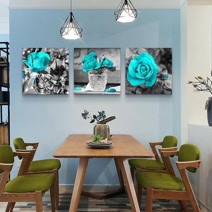 Lapremoly Canvas Wall Art For Bedroom Large Wall Decor For Living Room Black And White Wall Paintings Blue Rose Flowers Pictures Framed Canvas Prints Ready To Hang Room For Girls Home Decoration