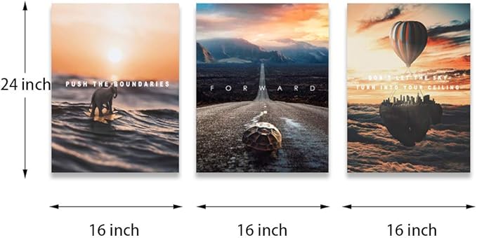 Motivational Canvas Wall Art Entrepreneur Office Wall Decor Inspirational Poster Print Elephant Painting Picture Home Decoration for Bedroom Artwork 16inch x24inch x3pieces