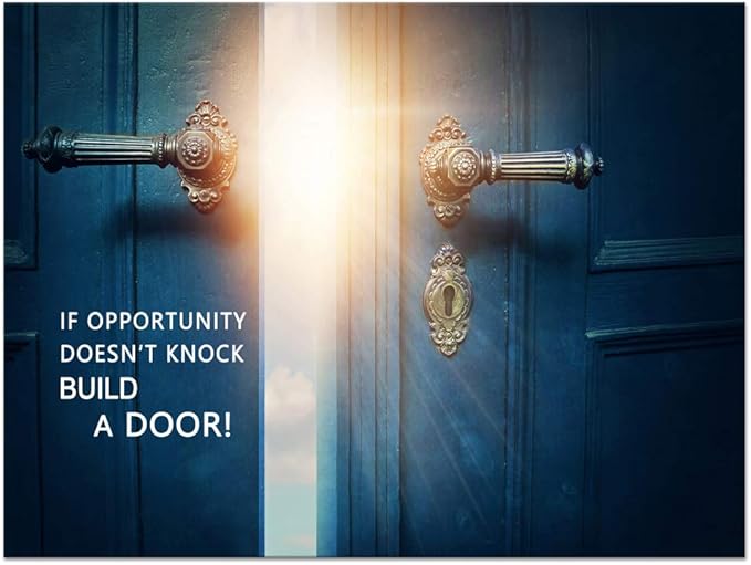 Success Inspirational Canvas Wall Art If Opportunity Doesn't Knock Build a Door Motivational Motto Pictures Painting Modern Inspiring Posters Prints Artwork Office Home Classroom Decor (24”Hx36”W)