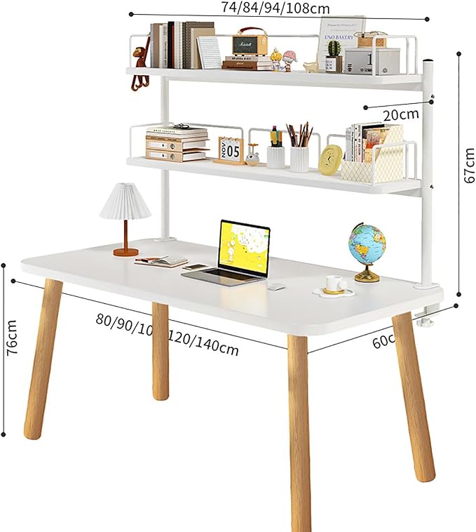 BK&MF Simple Computer Desk with Storage Shelf,Modern Writing Gaming Desk Stable Work Study Desk 2-Tier Design Space Saving for Home Office,A,140CM