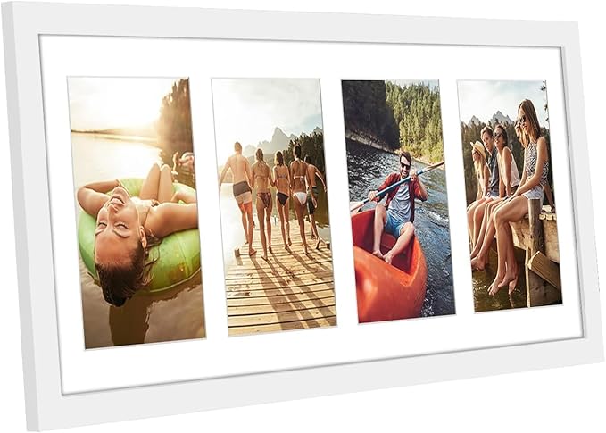 Americanflat 4x6 Collage Picture Frame with Shatter-Resistant Glass - Fits Four 4x6 Photos or Use as One 8x20 Picture Frame - Signature Collection - Collage Frames for Wall Display - White