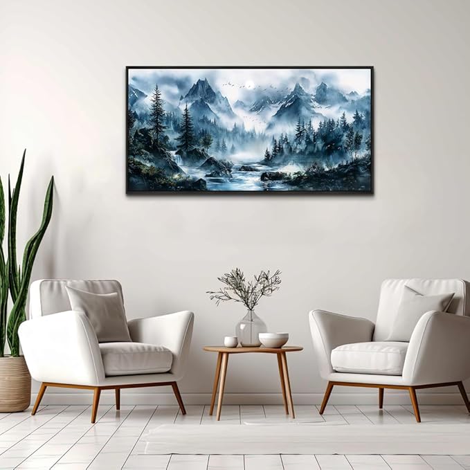 ERQINHUA Modern Home Wall Decor painting Large Canvas Wall Art For Bedroom Living Room Office Decorations Misty Forest Mural Tree Landscape Artwork Pictures Decor Aesthetics 24x48In Black Framed