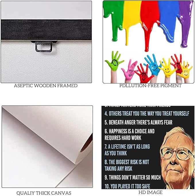 Warren Buffett Quotes Ten Things People Learn Too Late Motivational Framed Office Wall Art Poster and Print Inspirational Home Wall Decoration Pictures Framed Easy to Hang-12 Wx16 H