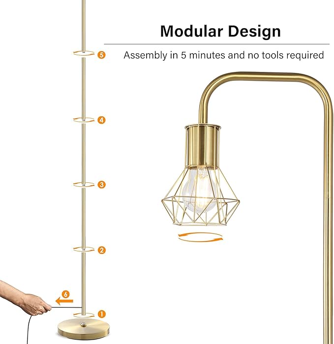 BoostArea Floor lamp,Industrial Floor Lamp,Standing Lamp,E26 Socket,On/Off Footswitch,Whole Metal,Modern Floor Lamp for Bedroom,Office, Living Room,Rustic,Vintage,Farmhouse(No Bulb)