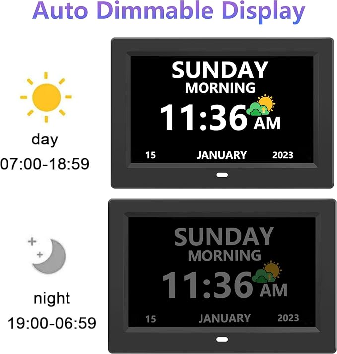 11 Inch Digital Clock with Day and Date for Elderly Alzheimer's Clock Customizable Alarms 3 Display Modes Large Font Alarm Clock for Seniors Auto DST