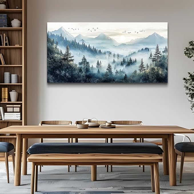 FUHAIHUA Canvas Wall Art For Living Room Large Wall Decor For Office Bedroom Decorations Mountain Landscape Pictures Forest Fog Painting Artwork Room Wall Mural Aesthetic Home Decor 30x60 In
