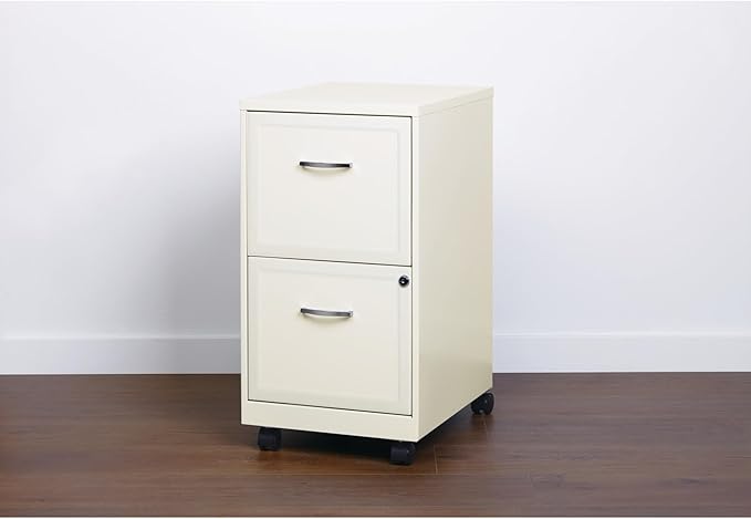 Realspace 18"D SOHO Vertical Letter-Size Mobile File Cabinet, 2 Drawers, Pearl White
