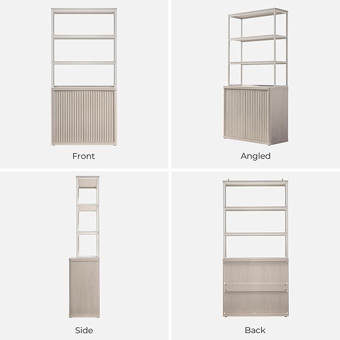 SICOTAS Book Shelf Fluted Bookshelf 71" Tall Bookcase with Doors Storage 5 Tier Mid Century Modern Bookshelves Large Shelves Metal Book Cases for Living Room Office Bedroom Kitchen Library (White)