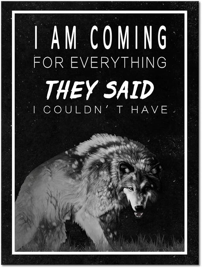 Inspirational Wall Art Motivational Pictures Wolf Painting Prints on Canvas Modern Inspiring Entrepreneur Quotes Positive Pop Culture Posters Wooden Artwork Decor for Office Home Gifts (18" Wx24 H)