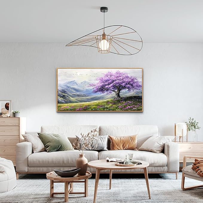 ZUITINGHUA Wood Framed Large Canvas Wall Art For Living Room Wall Decor For Bedroom Abstract Scenery Wall Paintings Purple Tree Pictures Artwork Modern Office Decorations Ready To Hang 20x40 In