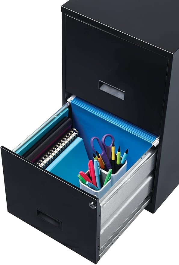 AVSAN Filing Cabinet Dimensions 18" Deep 2 Drawer Metal Steel Organizer File Cabinet with Lock, Black