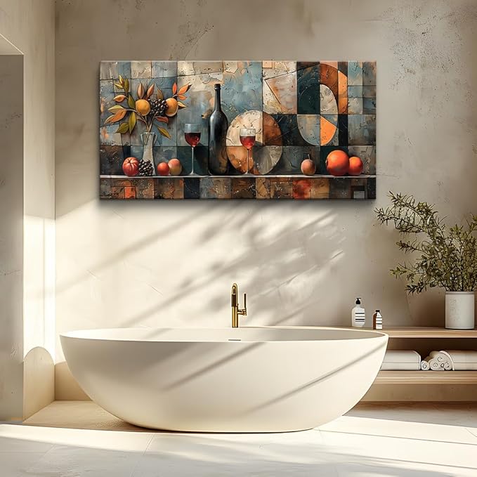 KELIYUAN Wall Art For Kitchen Wall Decor For Living Room Dining Room Decorations Wine Glass Wall Painting Still Life Abstract Pictures Artwork Ready To Hang bar Wall Posters Home Decor 20"x40"