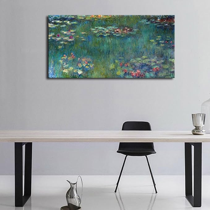 Yearainn Large Canvas Wall Art Water Lilies by Claude Monet Landscape Contemporary Wall Art Nature Picture for Home Office Wall Decor Framed Ready to Hang