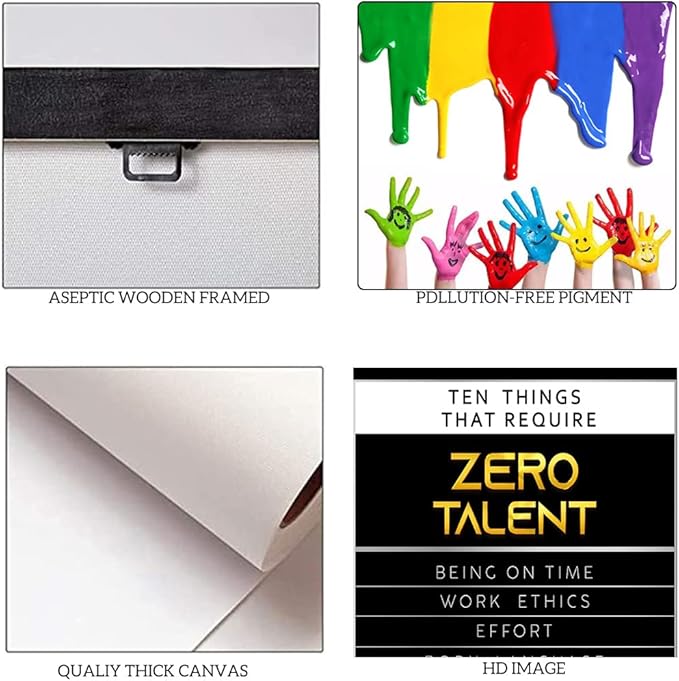 Motivational Wall Art for Home Office Decor Modern Print Art Positive Quotes Ten Things That Require Zero Talent Inspirational Pictures Wall Decor Artwork Framed Ready to Hang - 28”W x 44”H