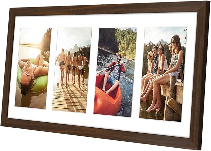 Americanflat 4x6 Collage Picture Frame with Shatter-Resistant Glass - Fits Four 4x6 Photos or Use as One 8x20 Picture Frame - Signature Collection - Collage Frames for Wall Display- Walnut
