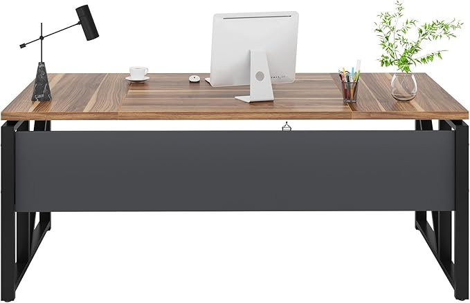 Tribesigns 63 inches Computer Desk with Bottom Storage Shelf Home Office Desk Writing Table for Workstation, Dark Walnut + Steel Leg, Cabinet not Included (Walnul, 63-inch-with Shelf)
