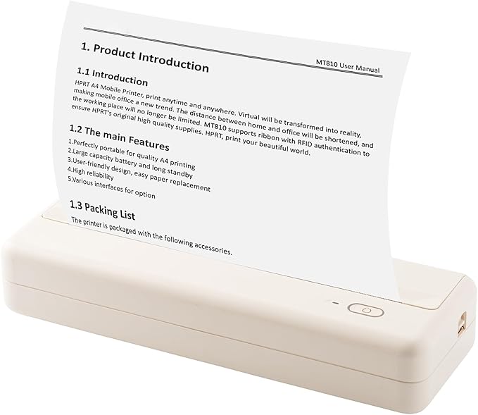 Bisofice A4 Wireless Bluetooth Portable Thermal Printer, Compatible with iOS/Android & PC, Supports 210mm/110mm Paper, Inkless, for Travel, Home & Office, Included 1 A4 Thermal Paper Roll