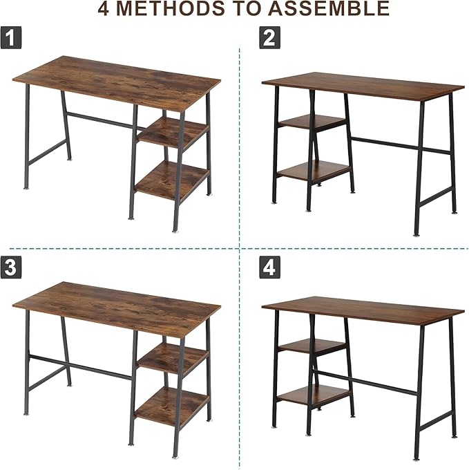 VECELO 43 Inch Computer Desk Writing Study Work Office Table Modern Desk with Shelves Wooden Desk for Home Bedroom,Walnut Desk