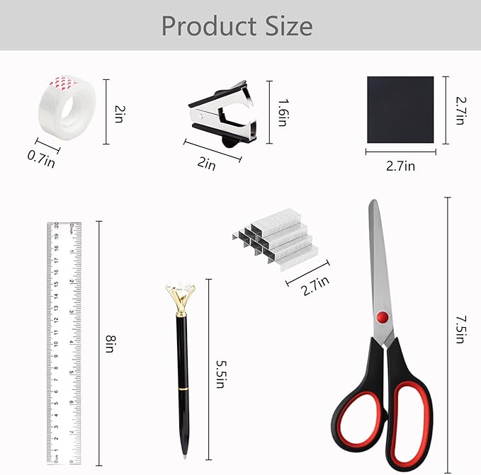 suniya Office Supplies,Desk Accessories,with Stapler,Tape Dispenser,Staple Remover,Scissor,Ballpoint Pen,Sticky Notes,Clear Tape,Staples,Desk Organizer,Ruler,Binder,Best Gift Set(Black)