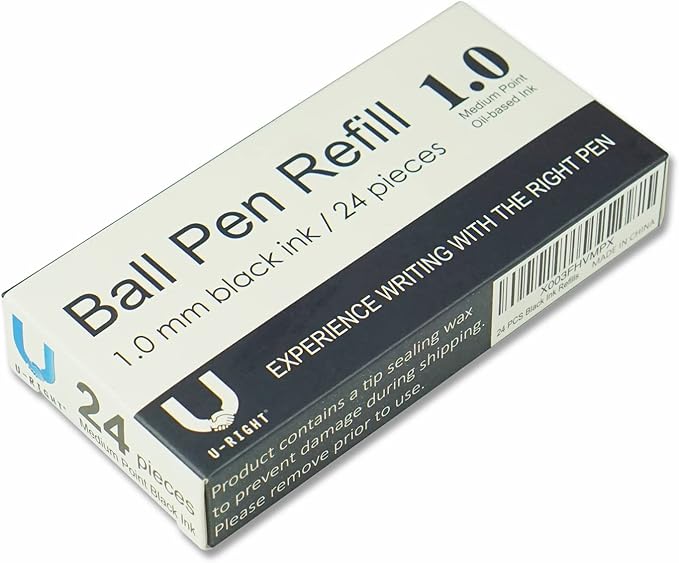 24 Pcs Ballpoint Pen Refills 1.0 mm Point Black Ink