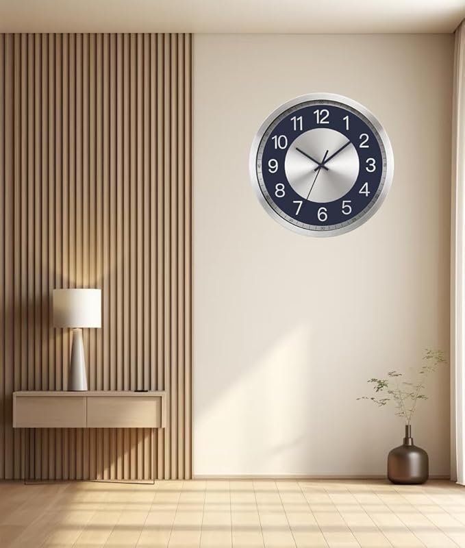 Silent Wall Clock Battery Operated,Modern Metal Wall Clock Decorative for Living Room/Kitchen/Home/Office/School,12 inch