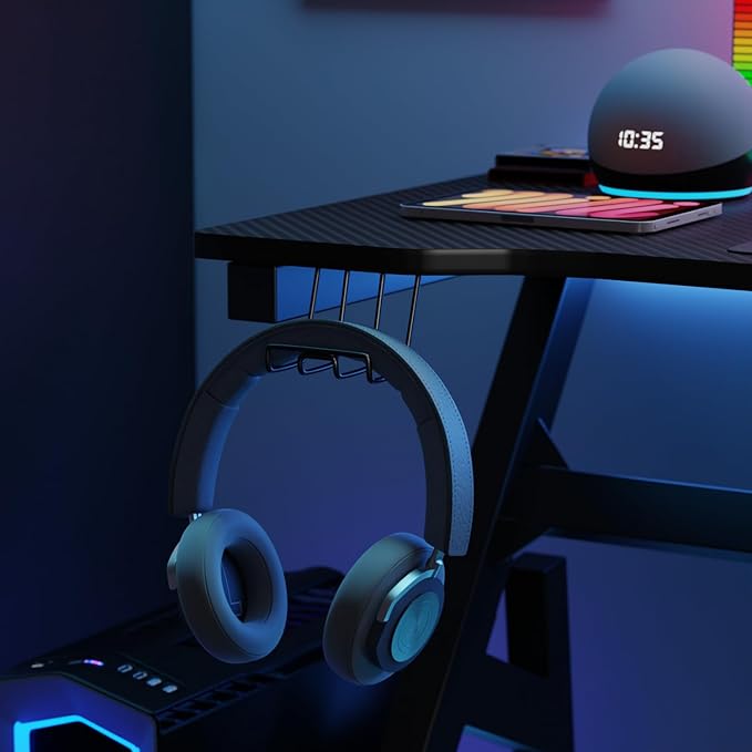 BestOffice | 47" Gaming Desk | Black & Red | Carbon Fiber Textured Computer Desk | Sturdy Steel Frame,Cup Holder, Headphone Hook, Cable Management Holes, Adjustable Leg Pads | for Gamers,Home,Office