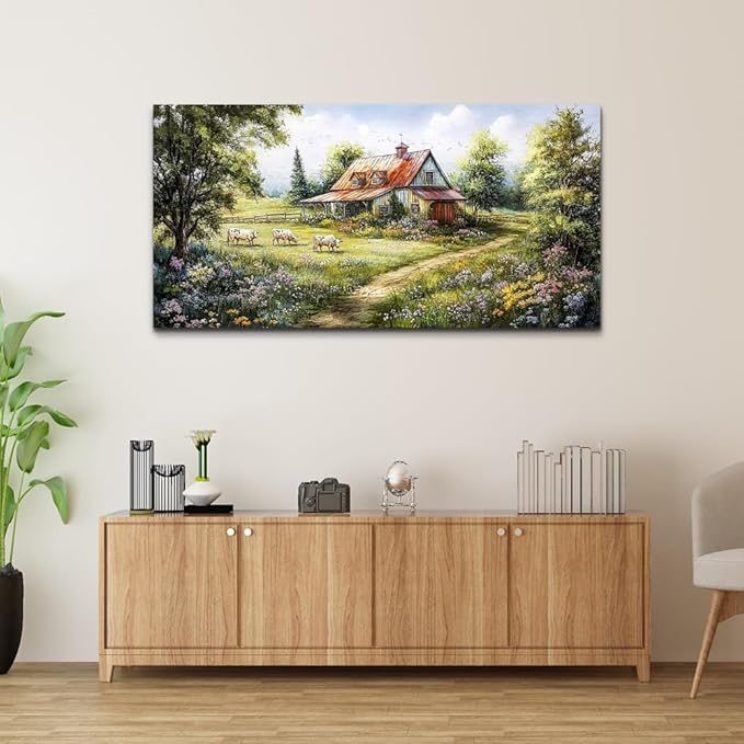 QIYILEXWART Large Wall Decor For Living Room Canvas Wall Art For Office Wall Decorations For Bedroom Grassland Paintings The Hut Picture Modern Artworks Inspiration Home Decor Ready To Hang
