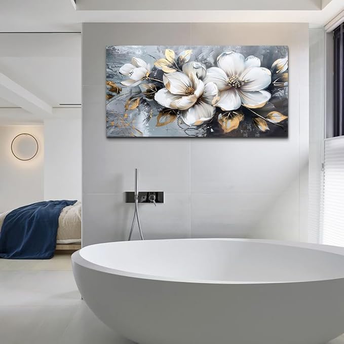 KELIYUAN Canvas Wall Decor For Bedroom Wall Art For Living Room Office Decorations White Flowers Wall Paintings Abstract Pictures Modern Artwork Posters kitchen Home Decor Aesthetic 20"x40"