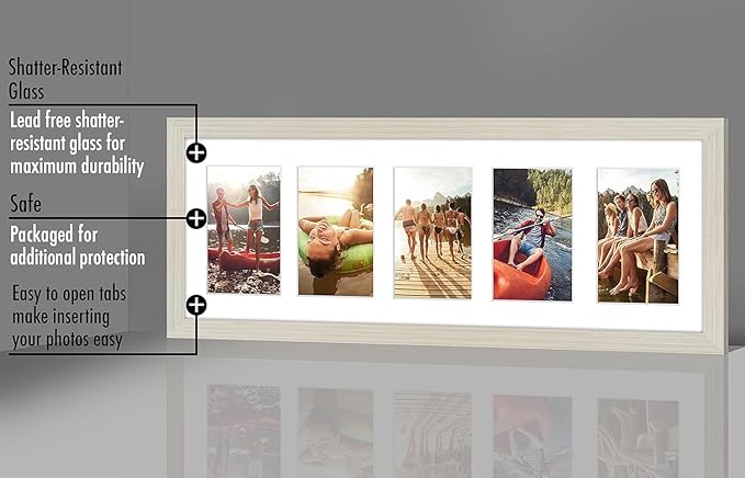 Americanflat 4x6 Collage Picture Frame with Shatter-Resistant Glass - Fits Five 4x6 Photos or Use as One 8x24 Picture Frame - Signature Collection - Collage Frames for Wall Display - Light Wood
