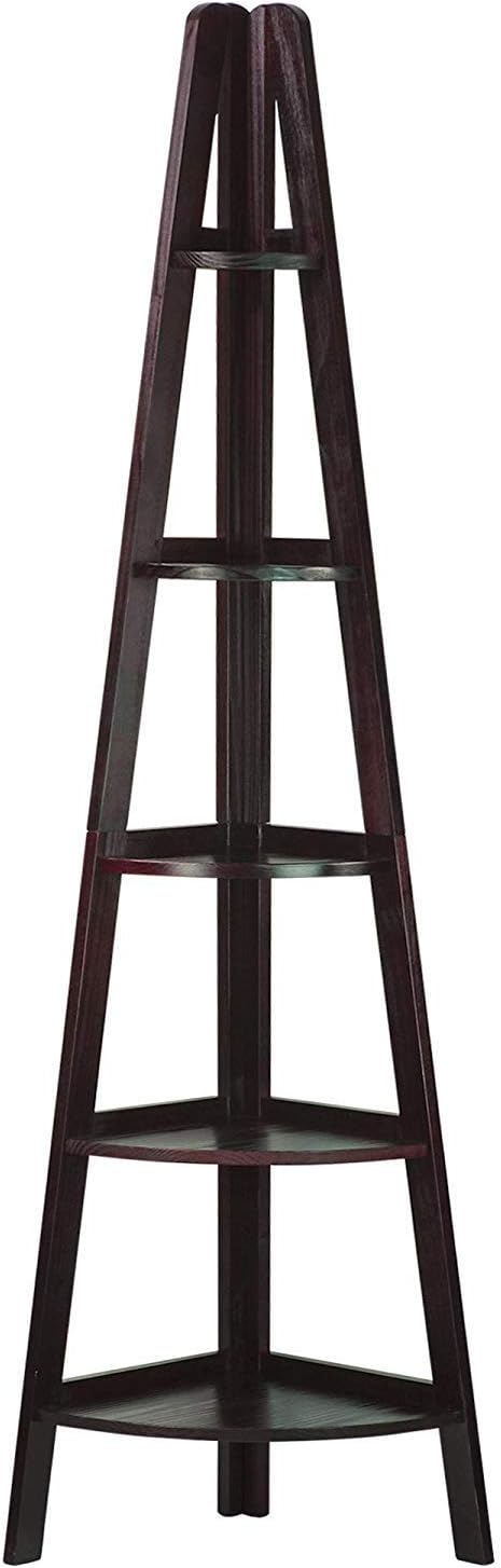 Casual Home 100% Solid Wood 5-Shelf Ladder Bookcase, Corner, 72"H, Espresso