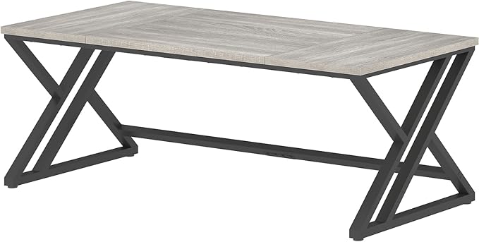 LVB 70.8" Long Office Desk, Modern Large Wood Metal Computer Desk, Industrial Double Workstation Desks for Two People, Rustic PC Executive Work Study Writing Computer Table for Home, Light Grey Oak