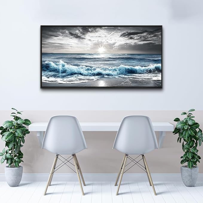 KELIYUAN Large Canvas Wall Art For Living Room Wall Decor For Bedroom Office Decorations Beach Wave Scenery Pictures Artwork For Modern Stretched and Framed Beach Posters Home Decoration 30"X60"