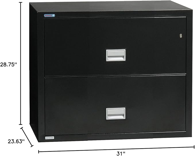 31 inch Wide 2-Drawer Lateral Fireproof File Cabinet – Legal and Letter Size Filing – Key Lock – Water Resistant – Fire Safe and Impact Rated – Black Finish – Model LAT2W31B
