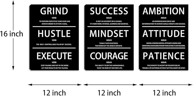 Halioyo 3 Pieces Inspirational Wall Art - Motivational Wall Decor, Positive Canvas Prints Posters for Office Classroom Bedroom Living Room(12”x16”), Ready to Hang