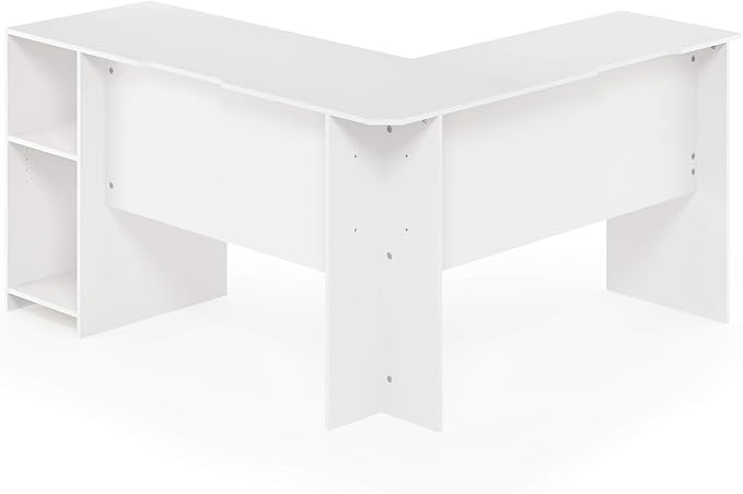 Furinno Indo L-Shaped Computer Desk with Bookshelf, White